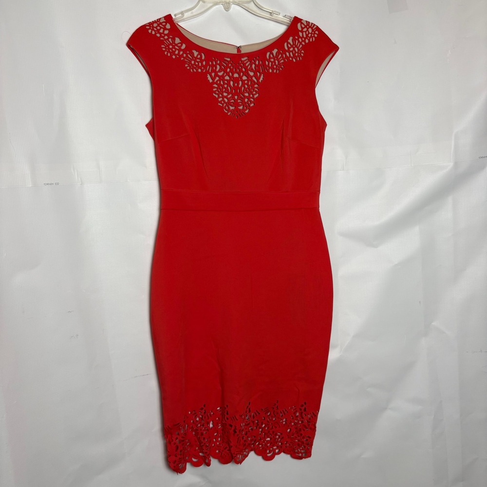Sangria Red Laser‎ Cut Out Cap Sleeve Sheath Dress Size 6 Wedding Cocktail Grad